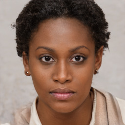 Neutral black young-adult female with short  brown hair and brown eyes