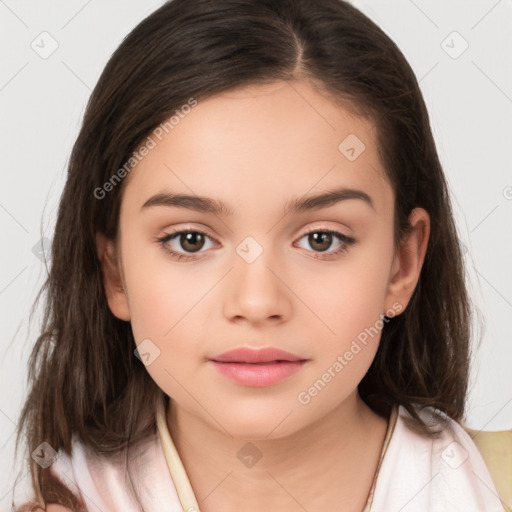 Neutral white child female with medium  brown hair and brown eyes