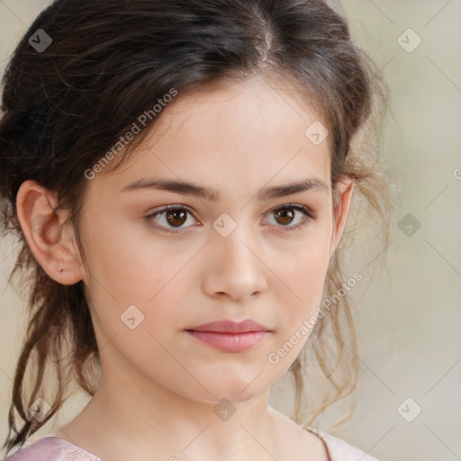 Neutral white child female with medium  brown hair and brown eyes