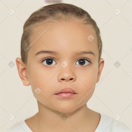 Neutral white child female with short  brown hair and brown eyes