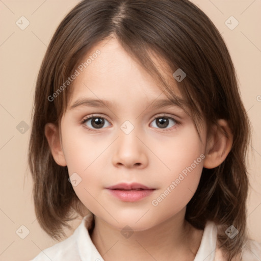 Neutral white child female with medium  brown hair and brown eyes