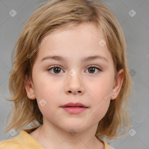 Neutral white child female with medium  brown hair and brown eyes