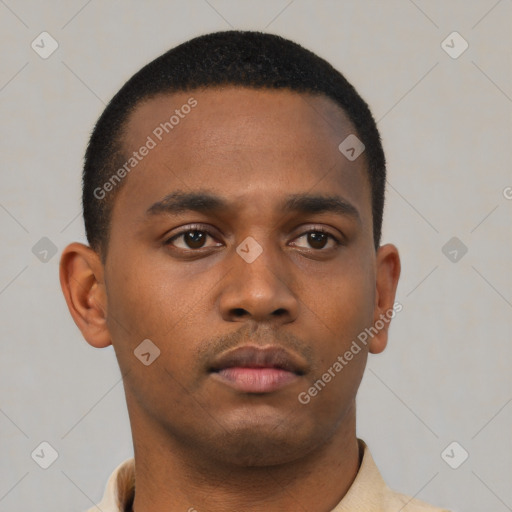 Neutral black young-adult male with short  brown hair and brown eyes