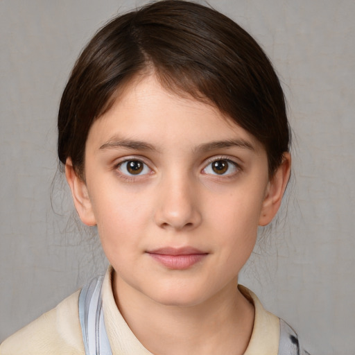 Neutral white child female with medium  brown hair and brown eyes