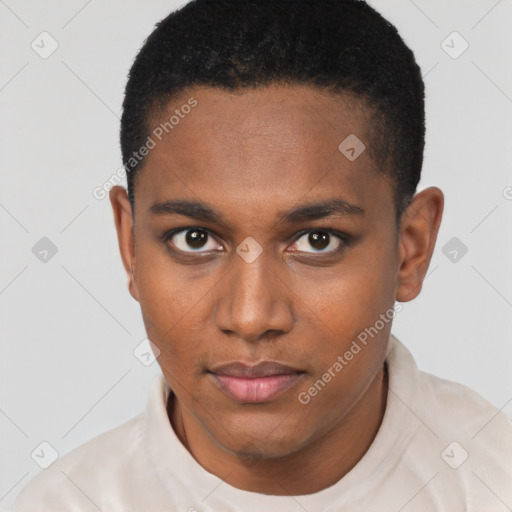 Neutral black young-adult male with short  brown hair and brown eyes