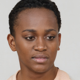 Neutral black young-adult female with short  brown hair and brown eyes