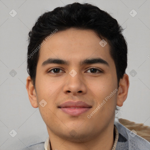 Neutral asian young-adult male with short  brown hair and brown eyes