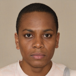 Neutral black young-adult female with short  brown hair and brown eyes