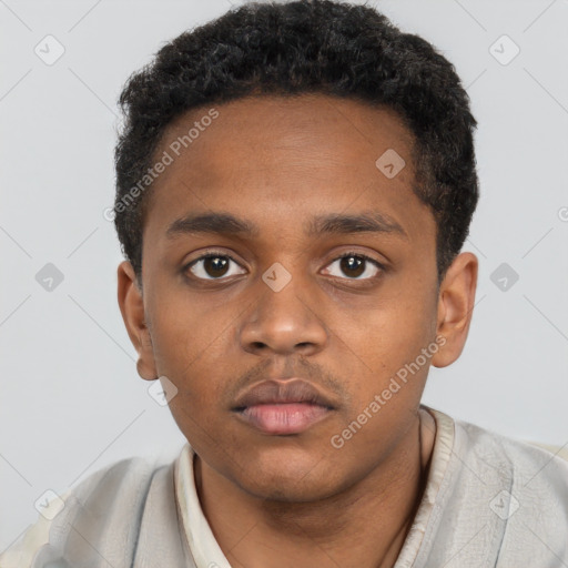 Neutral black young-adult male with short  brown hair and brown eyes