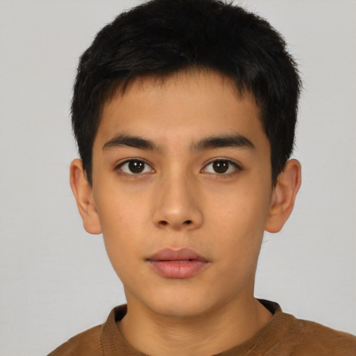 Neutral asian young-adult male with short  brown hair and brown eyes