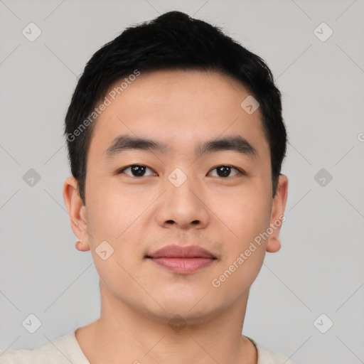 Neutral asian young-adult male with short  black hair and brown eyes