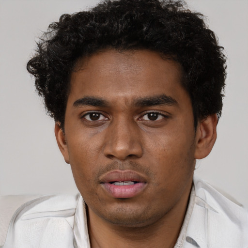 Neutral black young-adult male with short  brown hair and brown eyes