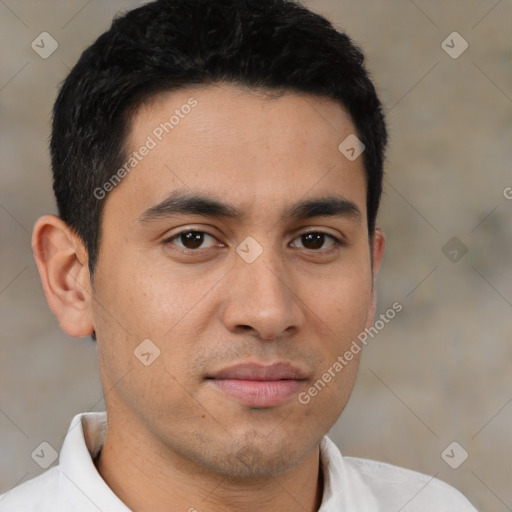 Neutral asian young-adult male with short  brown hair and brown eyes