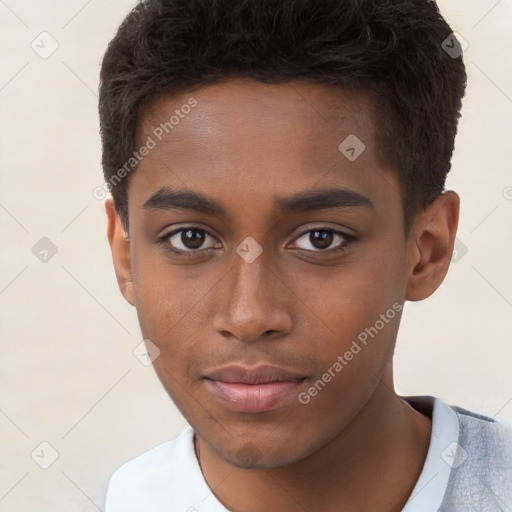 Neutral black young-adult male with short  brown hair and brown eyes