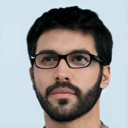 Neutral white young-adult male with short  black hair and brown eyes