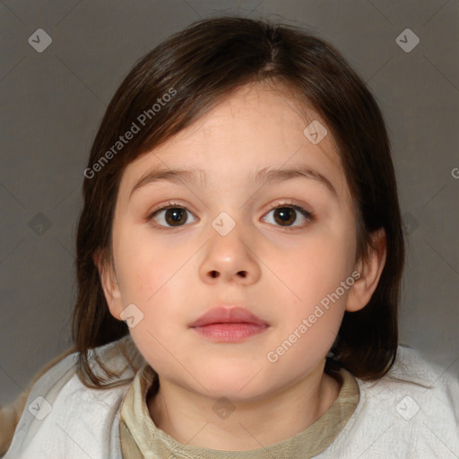 Neutral white child female with medium  brown hair and brown eyes