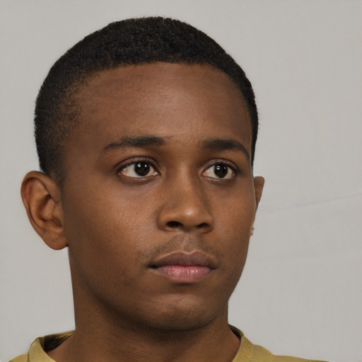 Neutral black young-adult male with short  brown hair and brown eyes
