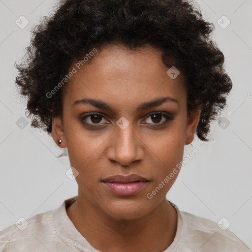 Neutral black young-adult female with short  brown hair and brown eyes