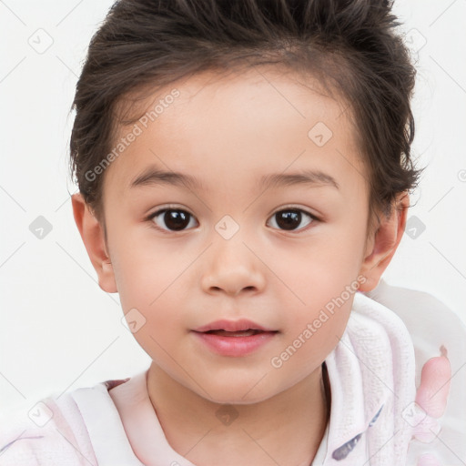 Neutral white child female with short  brown hair and brown eyes