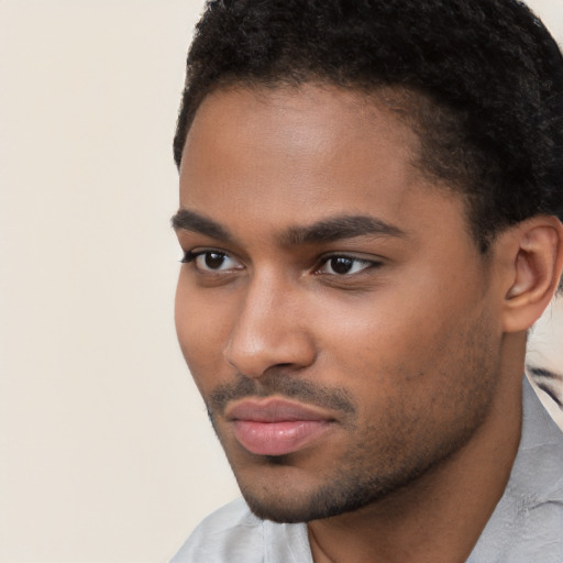 Neutral black young-adult male with short  brown hair and brown eyes