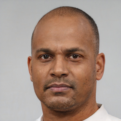 Neutral latino adult male with short  black hair and brown eyes