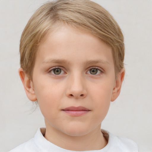 Neutral white child female with short  brown hair and grey eyes