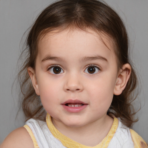 Neutral white child female with medium  brown hair and brown eyes