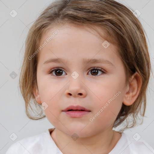 Neutral white child female with medium  brown hair and brown eyes