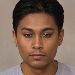 Neutral asian young-adult male with short  black hair and brown eyes