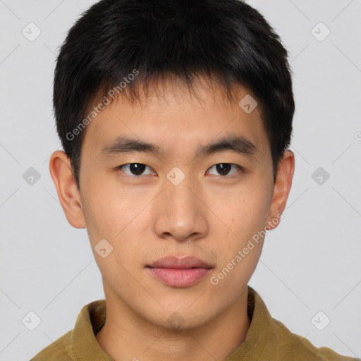 Neutral asian young-adult male with short  brown hair and brown eyes