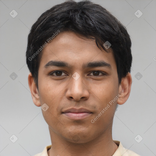 Neutral asian young-adult male with short  black hair and brown eyes