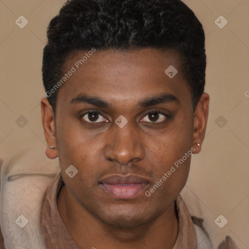 Neutral black young-adult male with short  brown hair and brown eyes