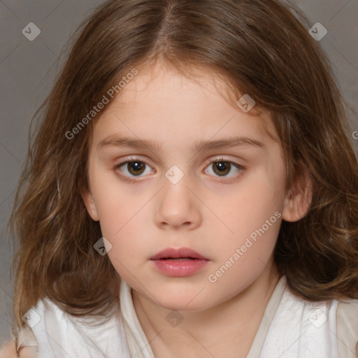 Neutral white child female with medium  brown hair and brown eyes