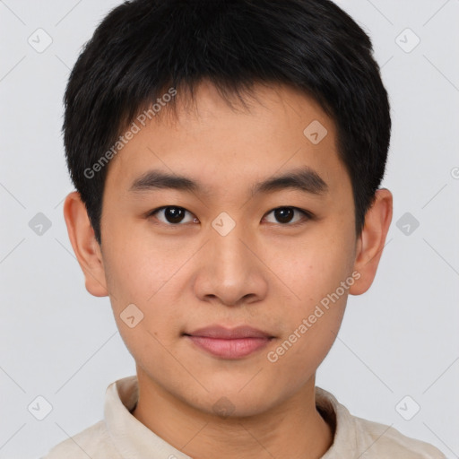 Neutral asian young-adult male with short  brown hair and brown eyes