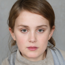 Neutral white young-adult female with medium  brown hair and blue eyes