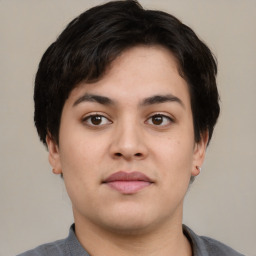 Neutral asian young-adult male with short  black hair and brown eyes