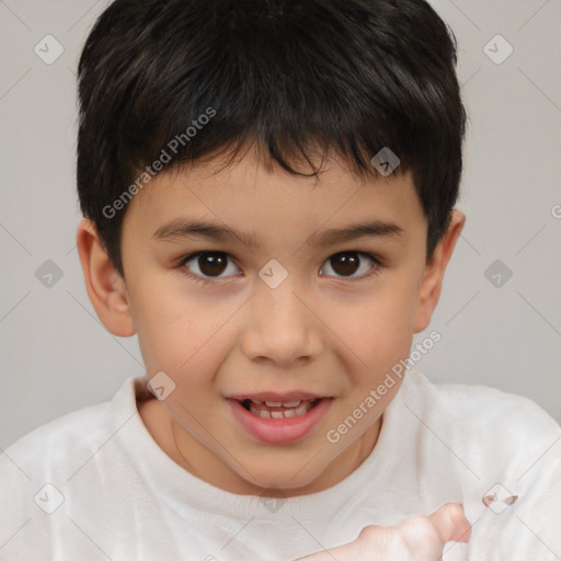 Joyful white child male with short  brown hair and brown eyes