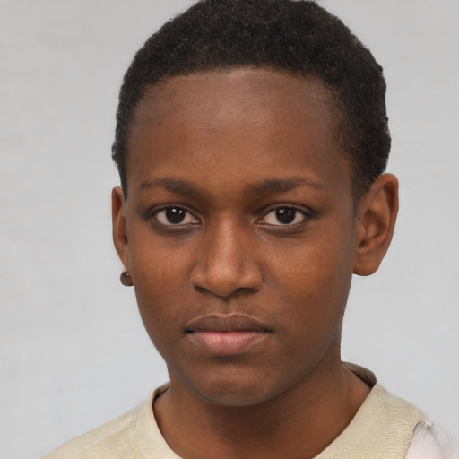 Neutral latino young-adult female with short  black hair and brown eyes