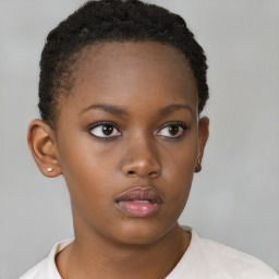 Neutral black young-adult female with short  brown hair and brown eyes