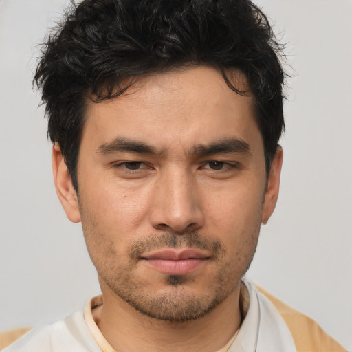 Neutral asian young-adult male with short  brown hair and brown eyes