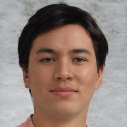 Neutral asian young-adult male with short  brown hair and brown eyes