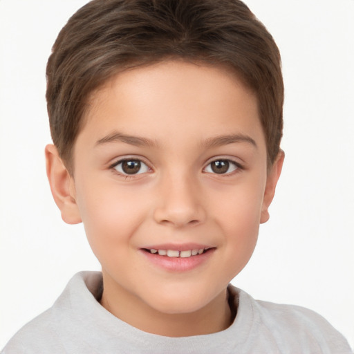 Joyful white child female with short  brown hair and brown eyes