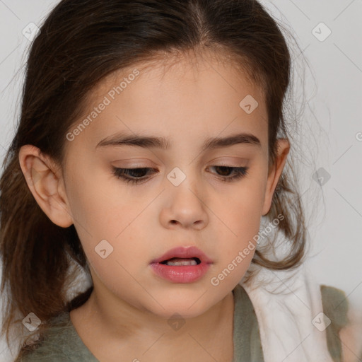 Neutral white child female with medium  brown hair and brown eyes