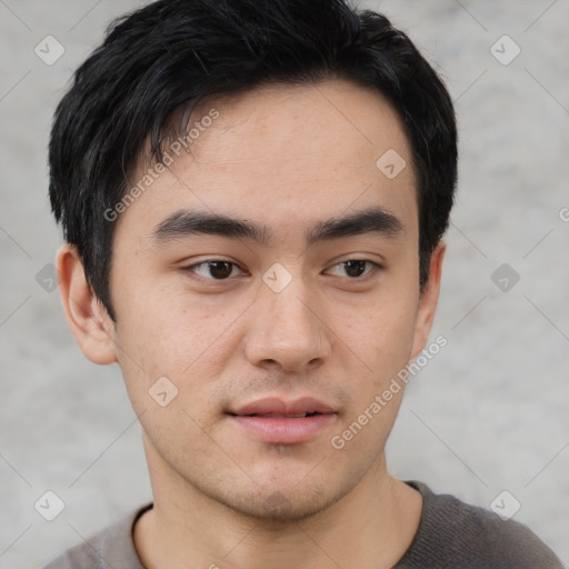 Neutral asian young-adult male with short  black hair and brown eyes