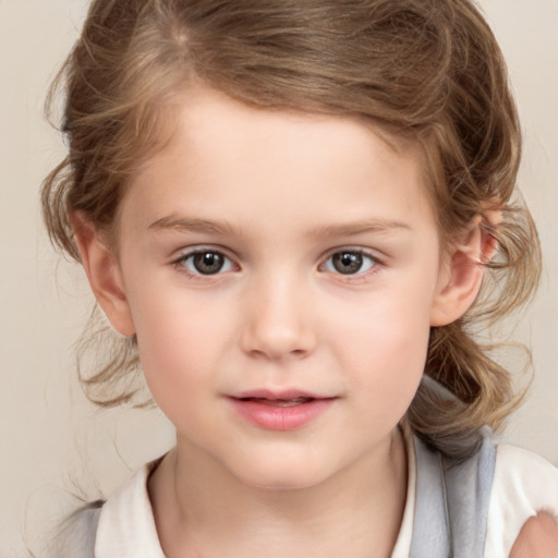 Neutral white child female with medium  brown hair and brown eyes