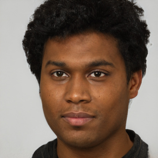 Neutral black young-adult male with short  brown hair and brown eyes