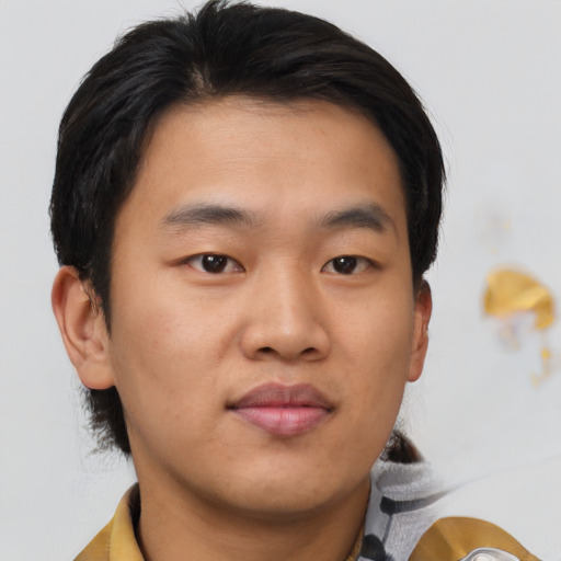 Neutral asian young-adult male with short  brown hair and brown eyes