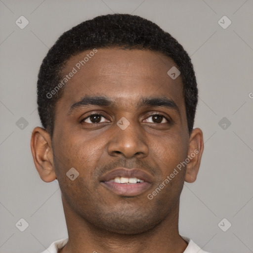Neutral black young-adult male with short  brown hair and brown eyes