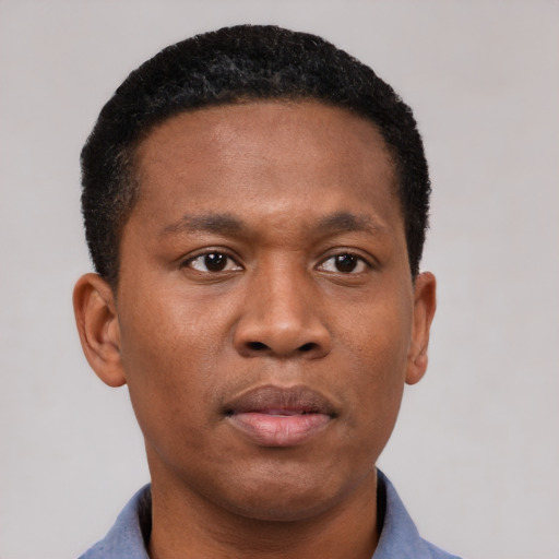 Neutral black young-adult male with short  brown hair and brown eyes