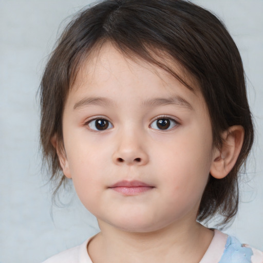 Neutral white child female with medium  brown hair and brown eyes